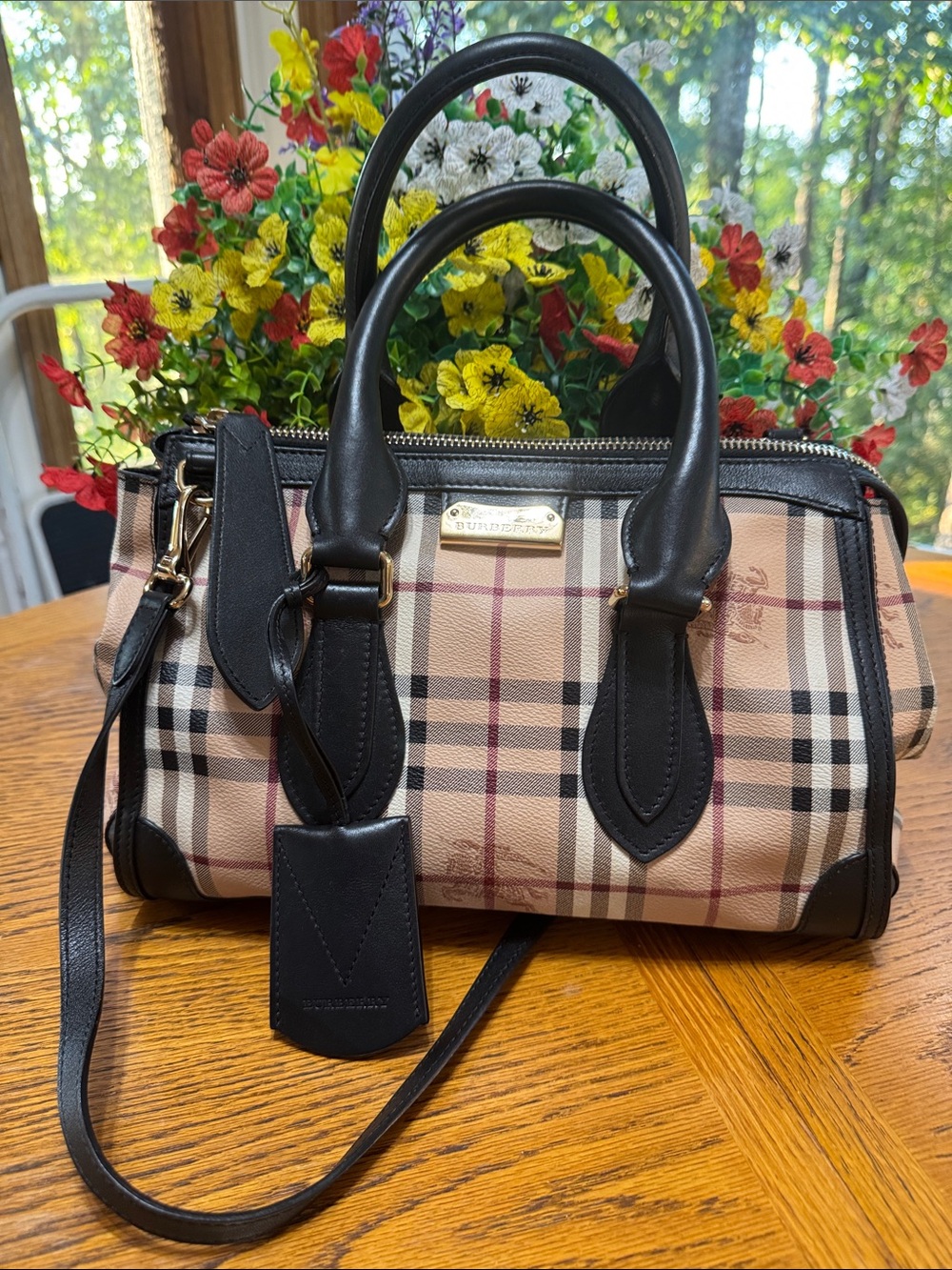 Burberry Gladstone Convertible Satchel Haymarket Bag